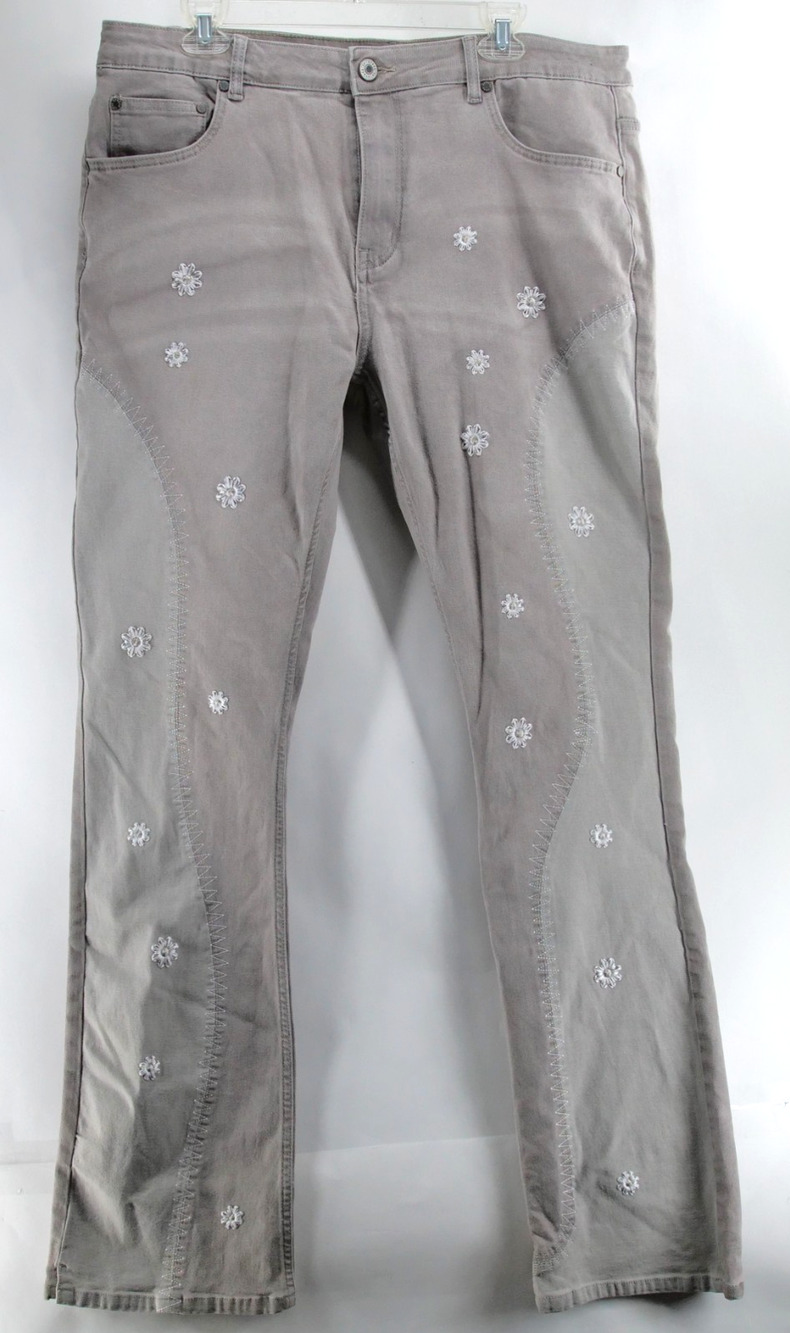 Serenede Jeans Mens 38Wx36L Stacked Denim Distressed Daisy Embroidery Streetwear